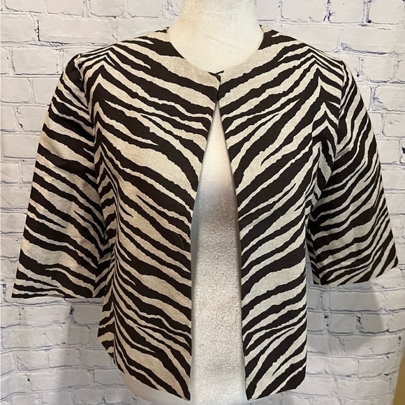 ADRIENNE LANDAU Animal Print Blazer Cotton Blend Size Medium - Picture 1 of 6
